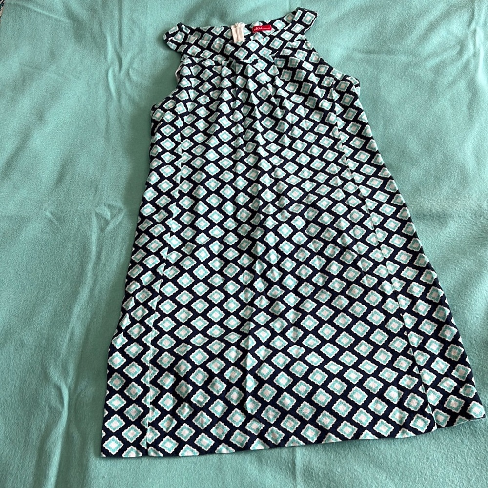 Navy & Turquoise print cotton sleeveless dress - size M